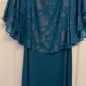 Alex Evenings Teal and Silver Floral Dress